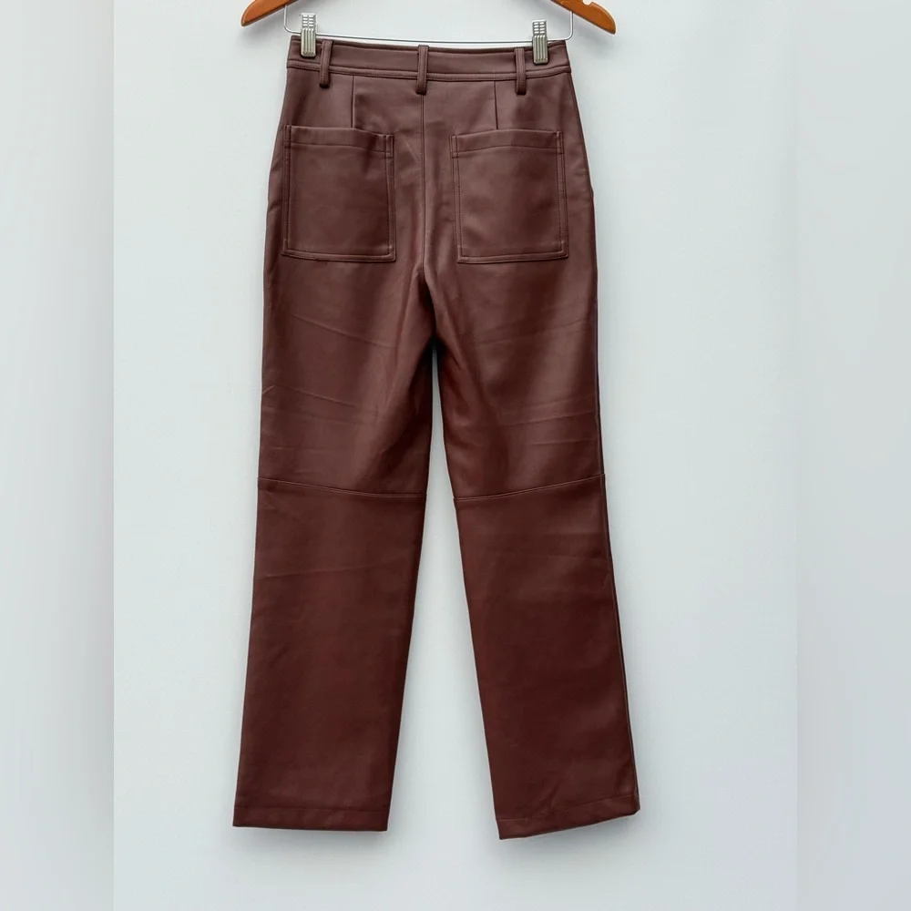 7 For All Mankind Brown Faux Leather High Rise Boot Cut Pants Size XS - Picture 4 of 7